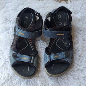Ecco Mens Blue Grey Water Hiking Walking Velcro Outdoor Sandal Size 12